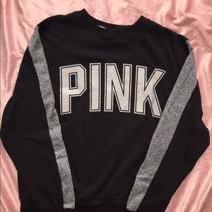 Pink Bling Black Crew Neck